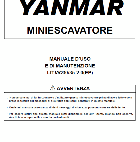 YANMAR ViO30-2, ViO35 MANUALE D’USO E DI MANUTENZIONE