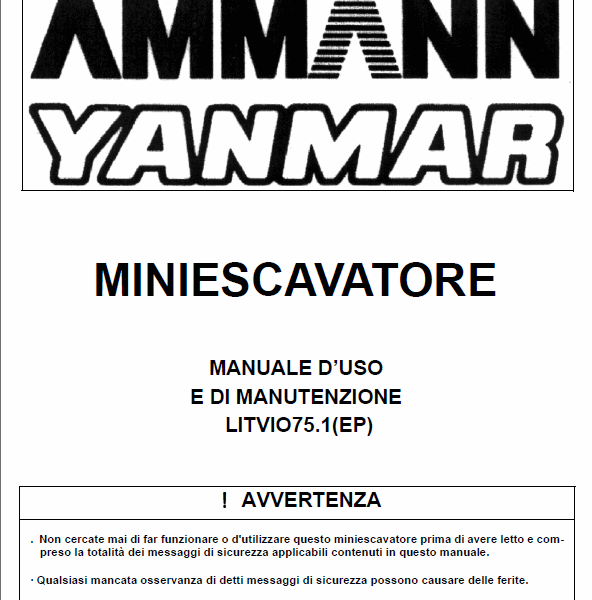 YANMAR ViO75 MANUALE D’USO E DI MANUTENZIONE