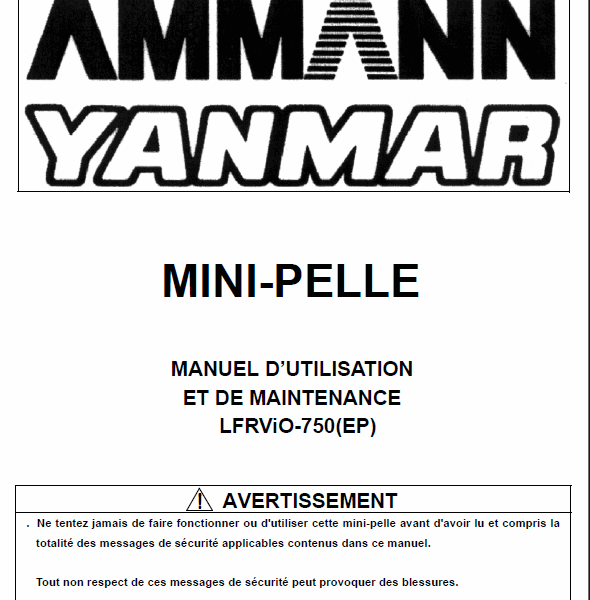 YANMAR VIO75 MANUEL D’UTILISATION ET DE MAINTENANCE