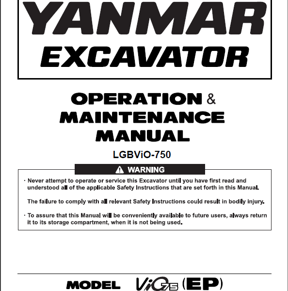 YANMAR VIO75 OPERATION & MAINTENANCE MANUAL
