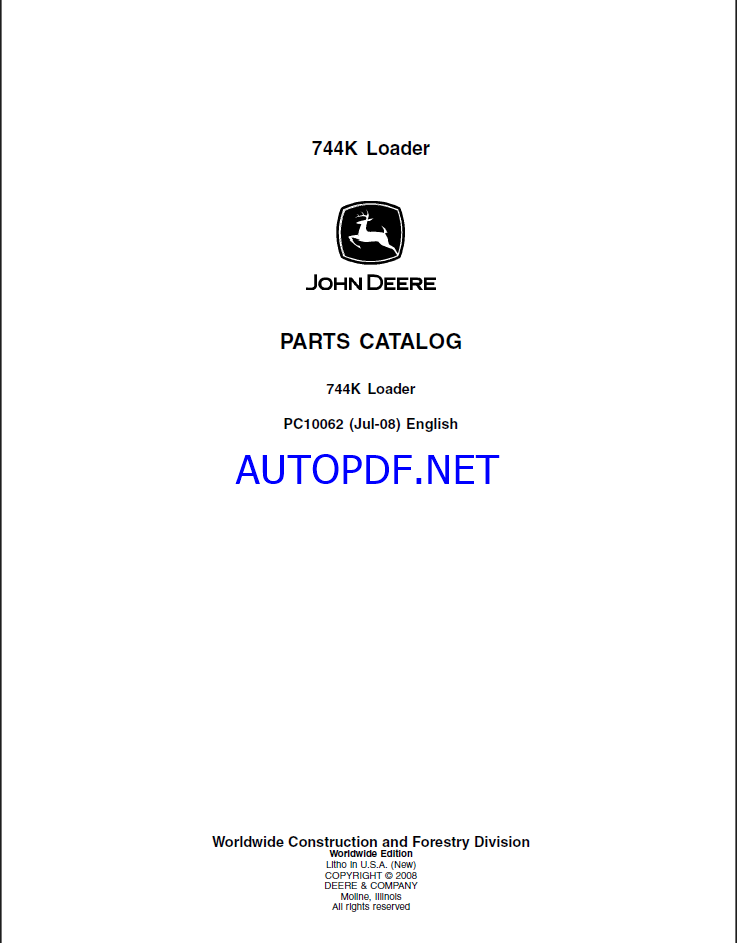 John Deere 744K Loader Parts Catalog