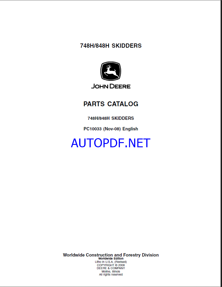 John Deere 748H, 848H SKIDDERS Parts Catalog