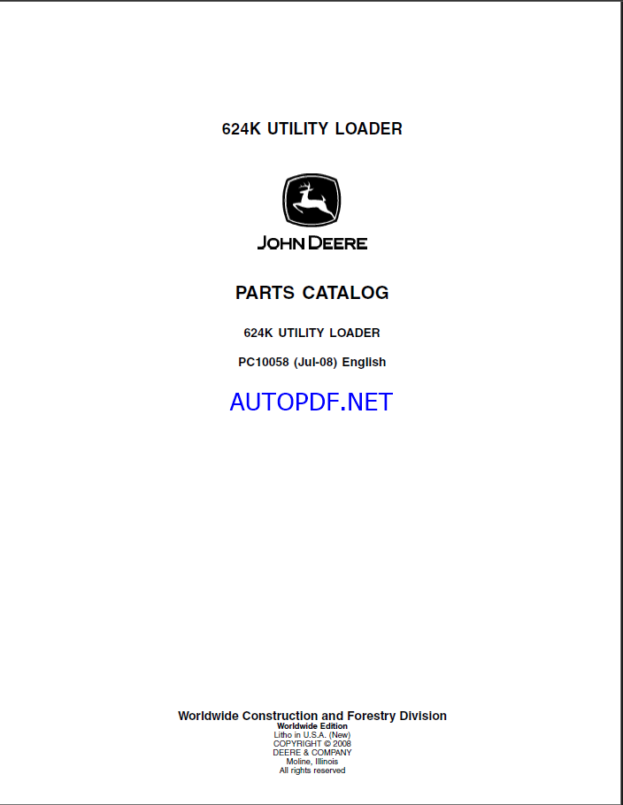 John Deere 624K UTILITY LOADER Parts Catalog