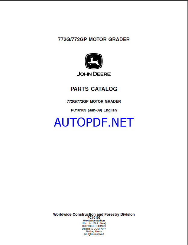 John Deere 772G, 772GP MOTOR GRADER Parts Catalog