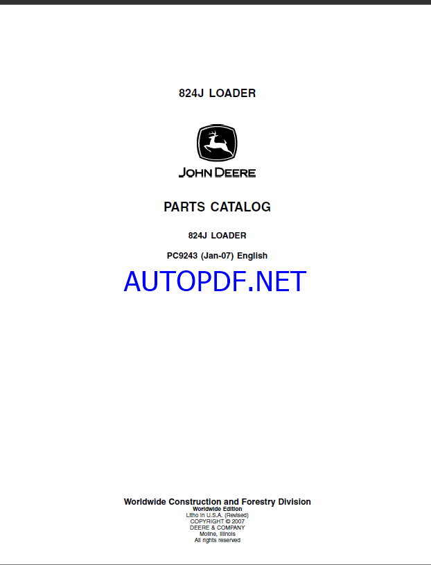 John Deere 824J LOADER Parts Catalog