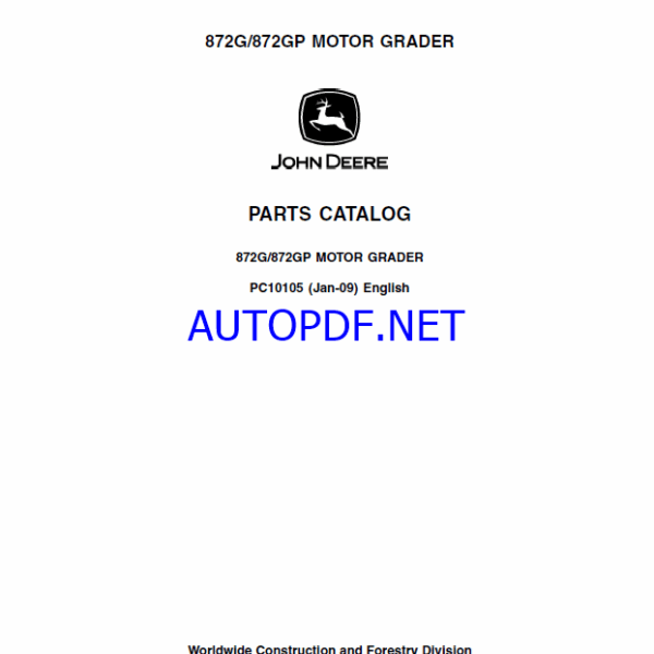 John Deere 872G, 872GP MOTOR GRADER Parts Catalog