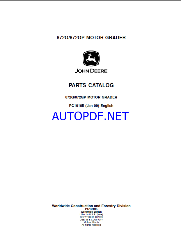 John Deere 872G, 872GP MOTOR GRADER Parts Catalog