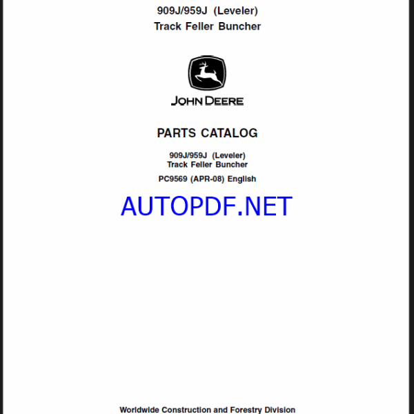 John Deere 909J, 959J (Leveler) Track Feller Buncher Parts Catalog