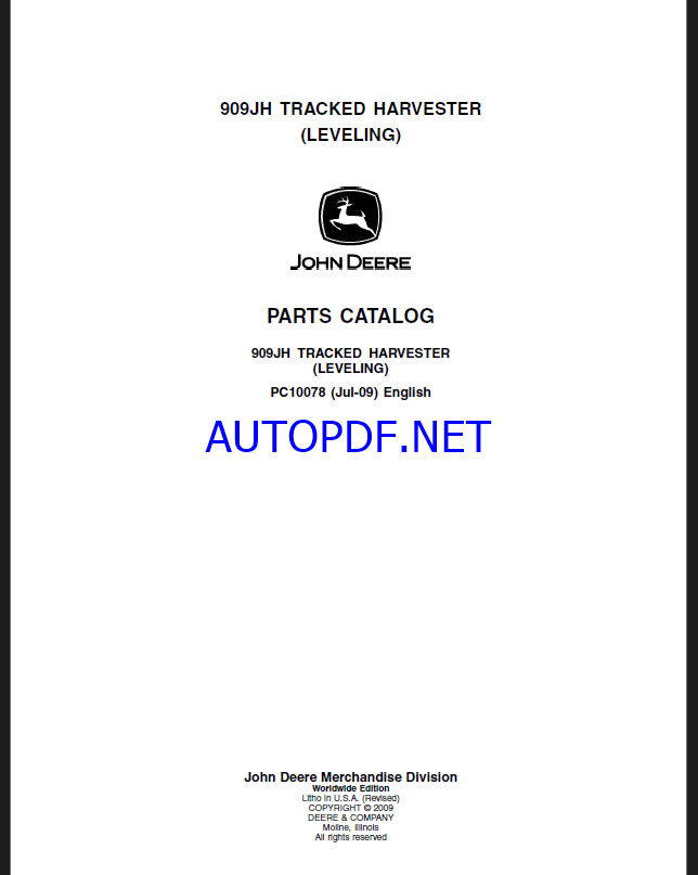 John Deere 909JH TRACKED HARVESTER Parts Catalog