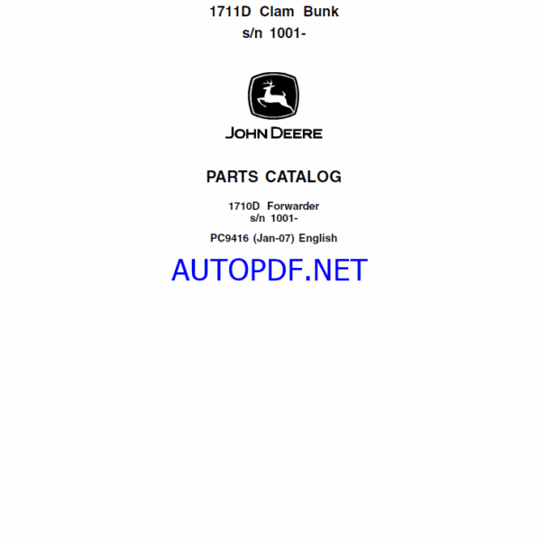 John Deere 1710D Forwarder Parts Catalog sn 1001-