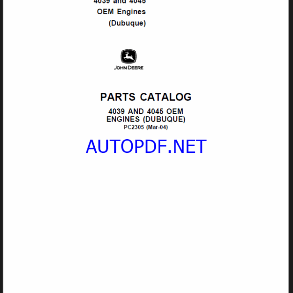 John Deere 4039 and 4045 OEM Engines (Dubuque) Parts Catalog