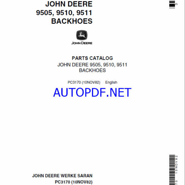 John Deere 9505, 9510, 9511 BACKHOES Parts Catalog