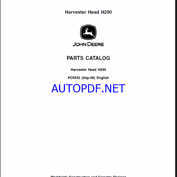 John Deere Harvester Head H290 Parts Catalog