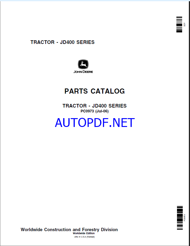 John Deere JD400 SERIES TRACTOR Parts Catalog