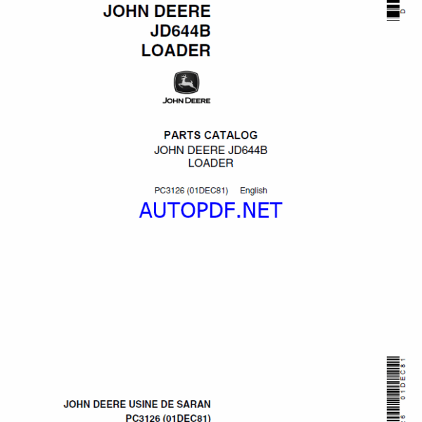 John Deere JD644B LOADER Parts Catalog