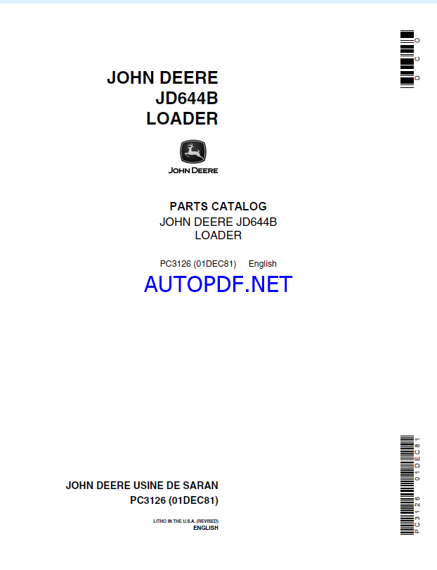 John Deere JD644B LOADER Parts Catalog
