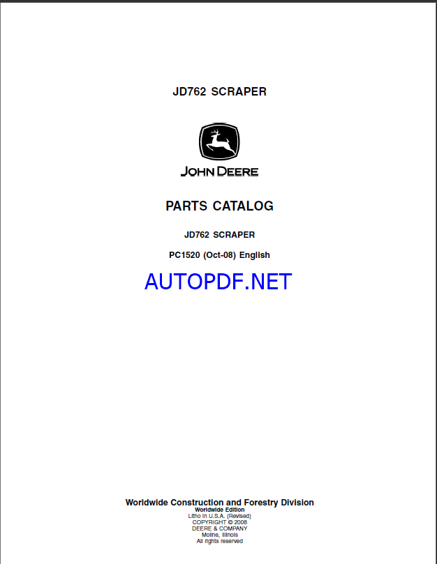 John Deere JD762 SCRAPER Parts Catalog