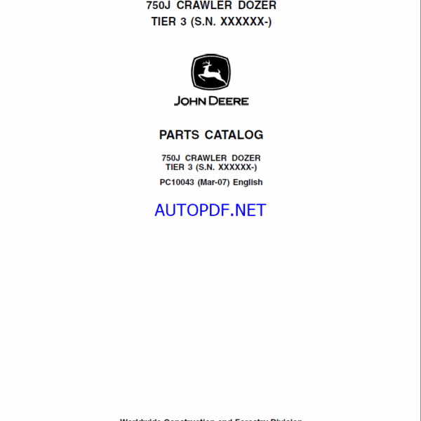 John Deere 750J CRAWLER DOZER Parts Catalog