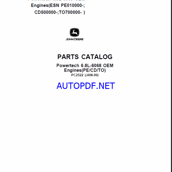 John Deere Powertech 6.8L-6068 OEM Engines(PE, CD, TO) Parts Catalog