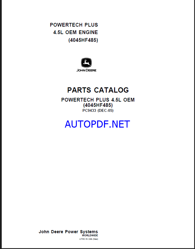 John Deere POWERTECH PLUS 4.5L OEM ENGINE (4045HF485) Parts Catalog