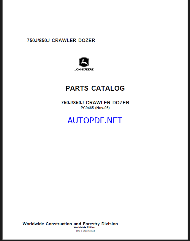 John Deere 750J, 850J CRAWLER DOZER Parts Catalog