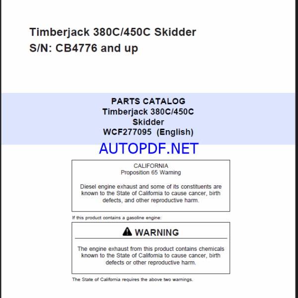 Timberjack 380C 450C Skidder Parts Catalog (SN CB4776 and up)