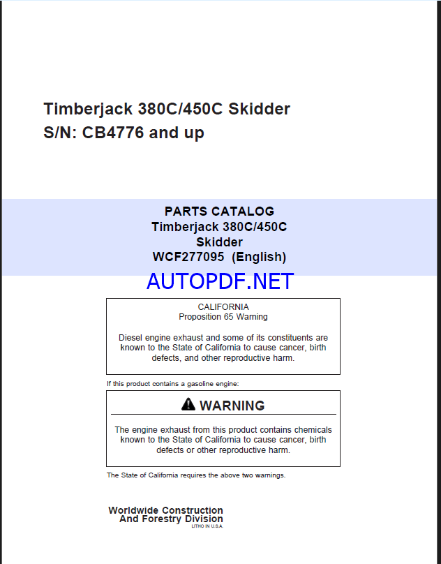 Timberjack 380C 450C Skidder Parts Catalog (SN CB4776 and up)