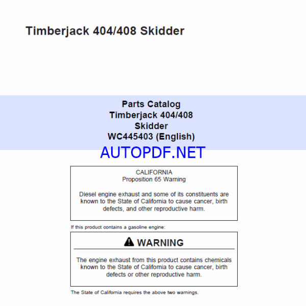 Timberjack 404 408 Skidder Parts Catalog (WC445403)