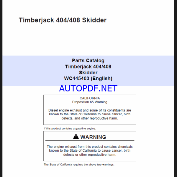 Timberjack 404 408 Skidder Parts Catalog (WC445403)Timberjack 404 408 Skidder Parts Catalog (WC445403)