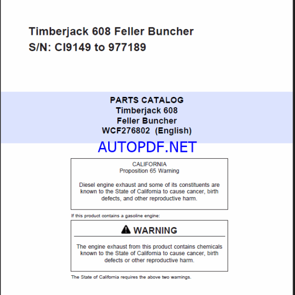 Timberjack 608 Feller Buncher Parts Catalog