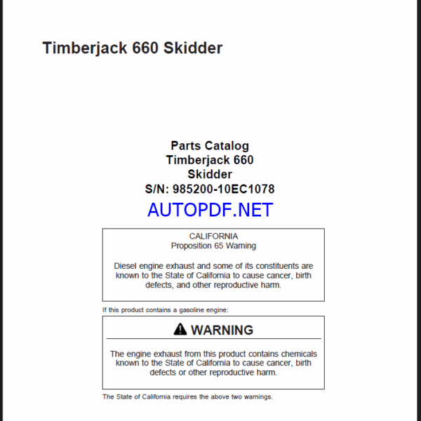 Timberjack 660 Skidder Parts Catalog SN 985200-10EC1078