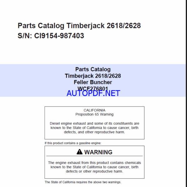 Timberjack 2618 2628 Feller Buncher Parts Catalog (SN CI9154-987403)