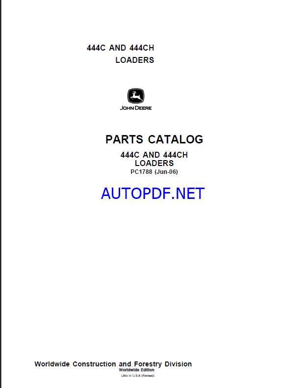 John Deere 444C AND 444CH LOADERS Parts Catalog