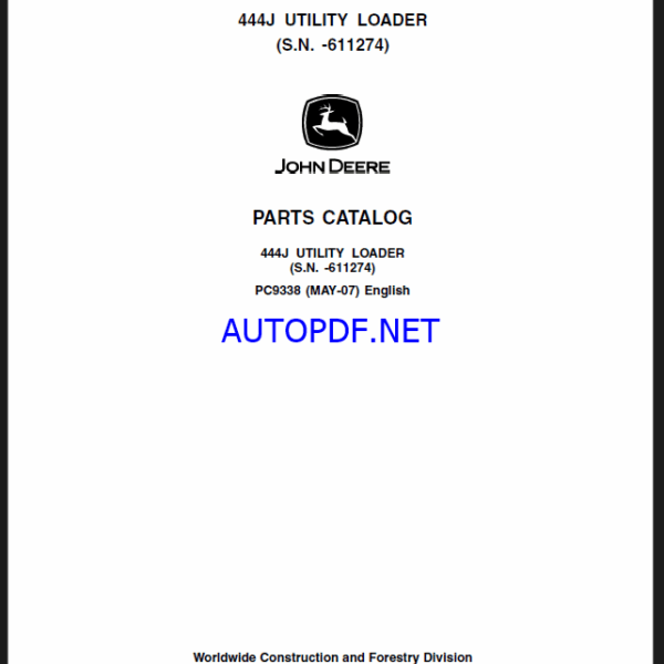 John Deere 444J UTILITY LOADER (S.N-611274) Parts Catalog