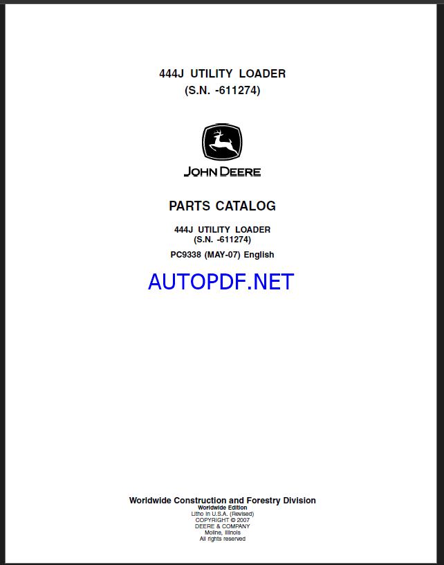 John Deere 444J UTILITY LOADER (S.N-611274) Parts Catalog