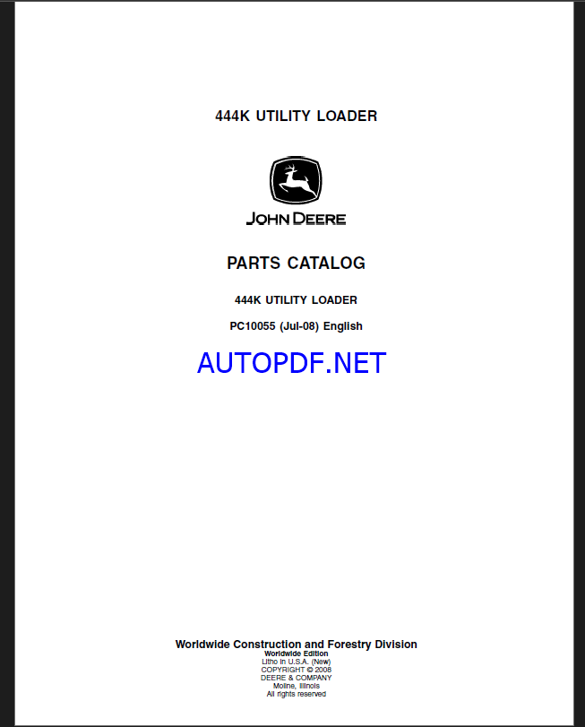 John Deere 444K UTILITY LOADER Parts Catalog