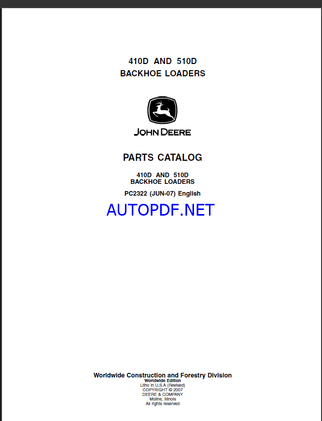 John Deere 410D AND 510D BACKHOE LOADERS Parts Catalog