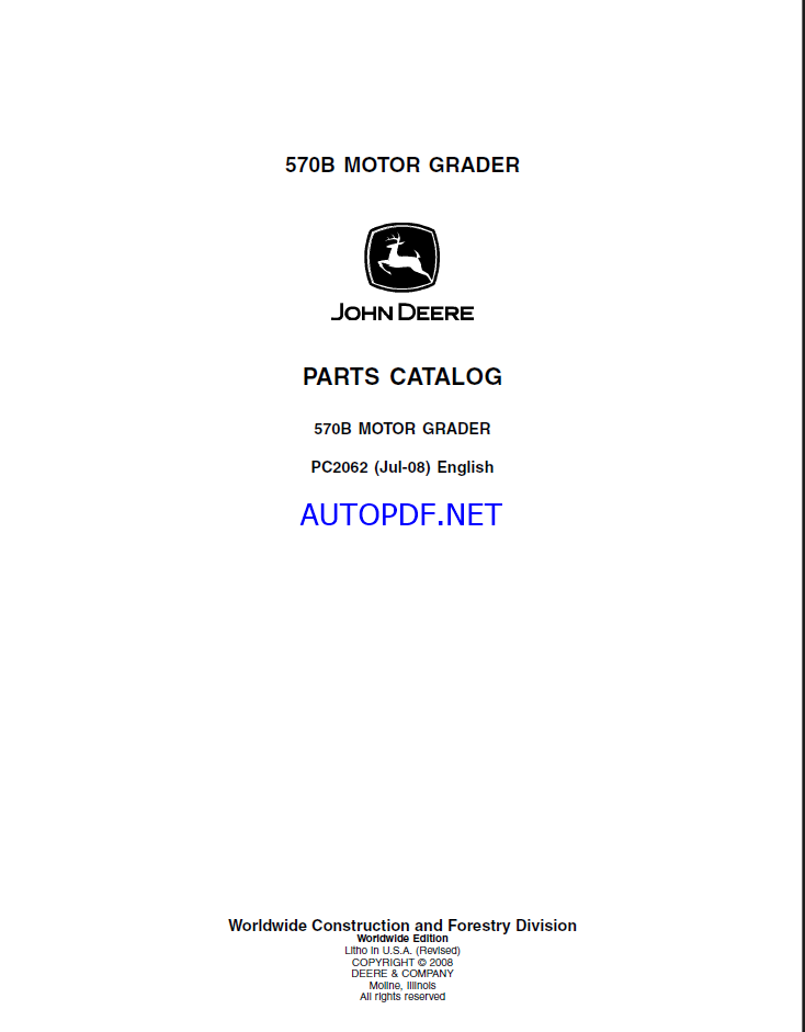 John Deere 570B MOTOR GRADER Parts Catalog
