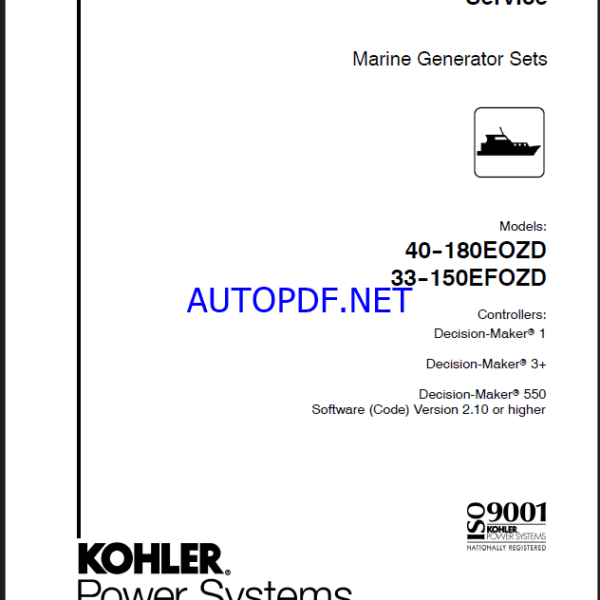Kohler 40-180EOZD, 33-150EFOZD Marine Service Manual (tp6442)