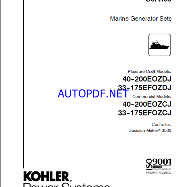 Kohler 40-200EOZDJ, 33-175EFOZDJ, 40-200EOZCJ, 33-175EFOZCJ Marine Service Manual (tp6863)