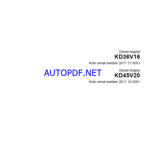 Kohler KD36V16, KD45V20 Diesel Engine Service and Repair Manual (33525088301)