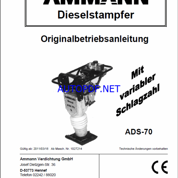 ACR 70 D LIGHT COMPACTION Operating Manual
