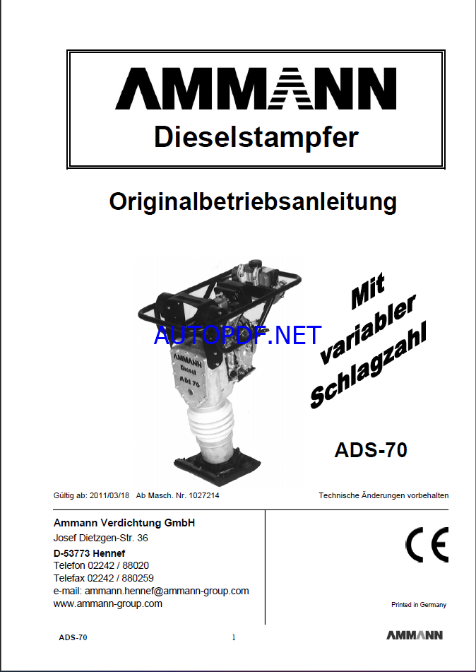 ACR 70 D LIGHT COMPACTION Operating Manual