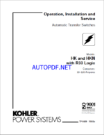 Kohler HK and HKN with R33 Logic Automatic Transfer Switches Operation, Installation and Service Manual (tp5609)