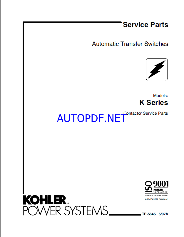 Kohler K Series Automatic Transfer Switches Service Parts Manual (tp5645)
