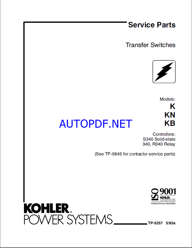 Kohler K, KN, KB Transfer Switches Service and Parts Manual (tp5257)