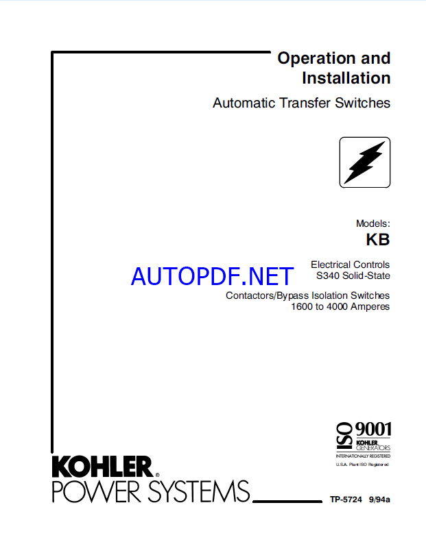 Kohler KB Automatic Transfer Switches Operation and Installation Manual (tp5724)