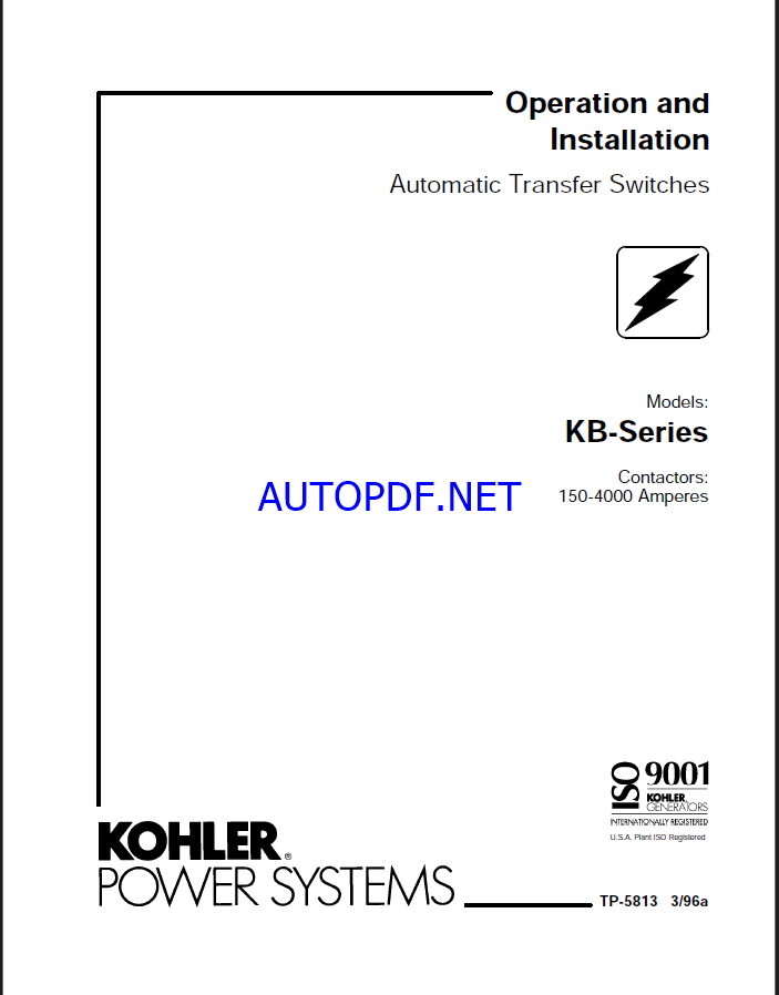Kohler KB Series Automatic Transfer Switches Operation and Installation Manual (tp5813)