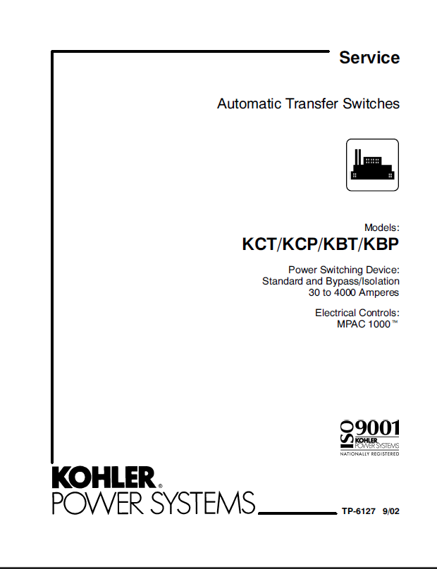 Kohler KCT, KCP, KBT, KBP Automatic Transfer Switches Service Manual (tp6127)