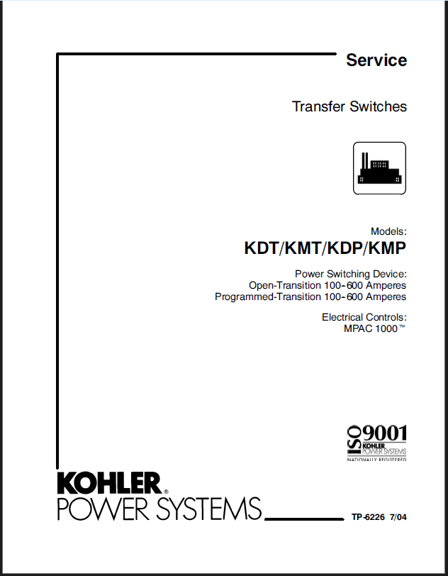 Kohler KDT, KMT, KDP, KMP Transfer Switches Service Manual (tp6226)